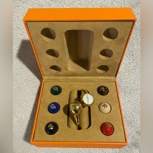 Tory Burch Tbw5011 Multi Color Gold W Blair Bangle Logo Bracelet Watch